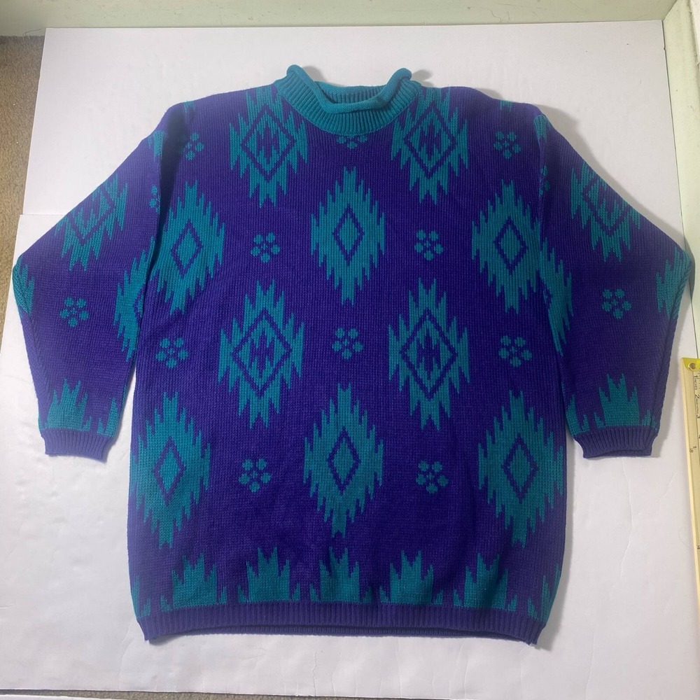 Vintage 90s Stefano International Sweater Medium Southwest Aztec Geometric Knit